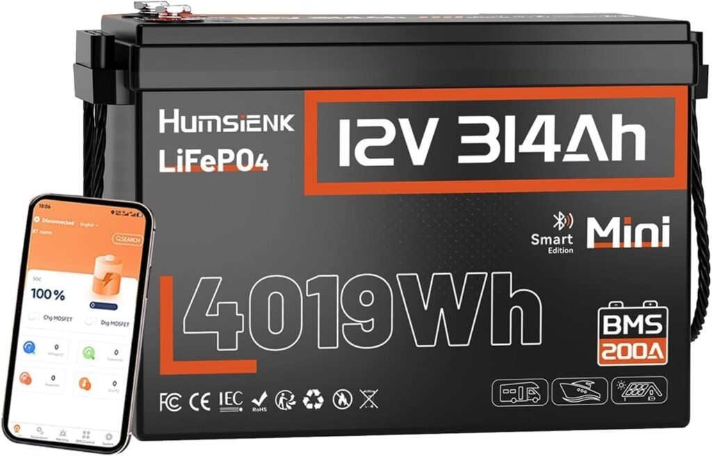 HumsiENK 12V 314Ah LiFePO4 Battery, Built-in 200A BMS, 4019Wh Energy with Low-Temp Protection and Bluetooth, Perfect for Home, Motorhome,Boat,Emergency Power HumsiENK 12V 314Ah LiFePO4 Battery, Built-in 200A BMS, 4019Wh Energy with Low-Temp Protection and Bluetooth, Perfect for Home, Motorhome,Boat,Emergency Power