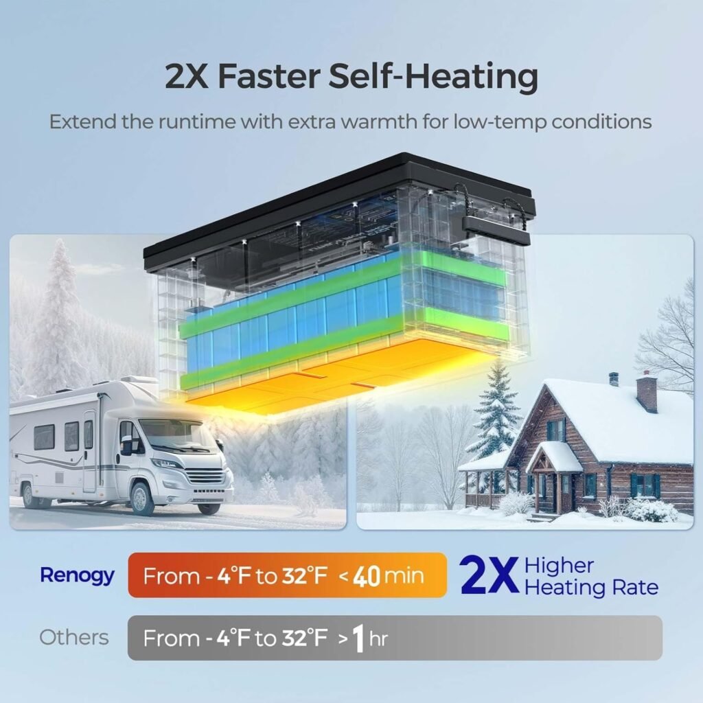Renogy 300Ah 12V LiFePO4 Battery, Lithium Leisure Battery with Self-heating Function, 5000+ Deep Cycles, IP and BMS Protection, Support 4S4P Connection for Caravan and Off Grid System
