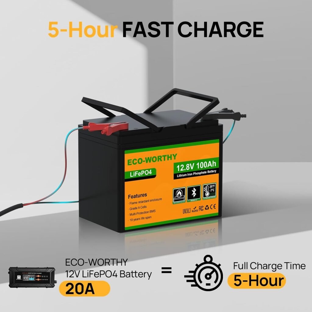 ECO-WORTHY 12V 100Ah LiFePO4 Battery with Bluetooth Low-Temp Cut Off