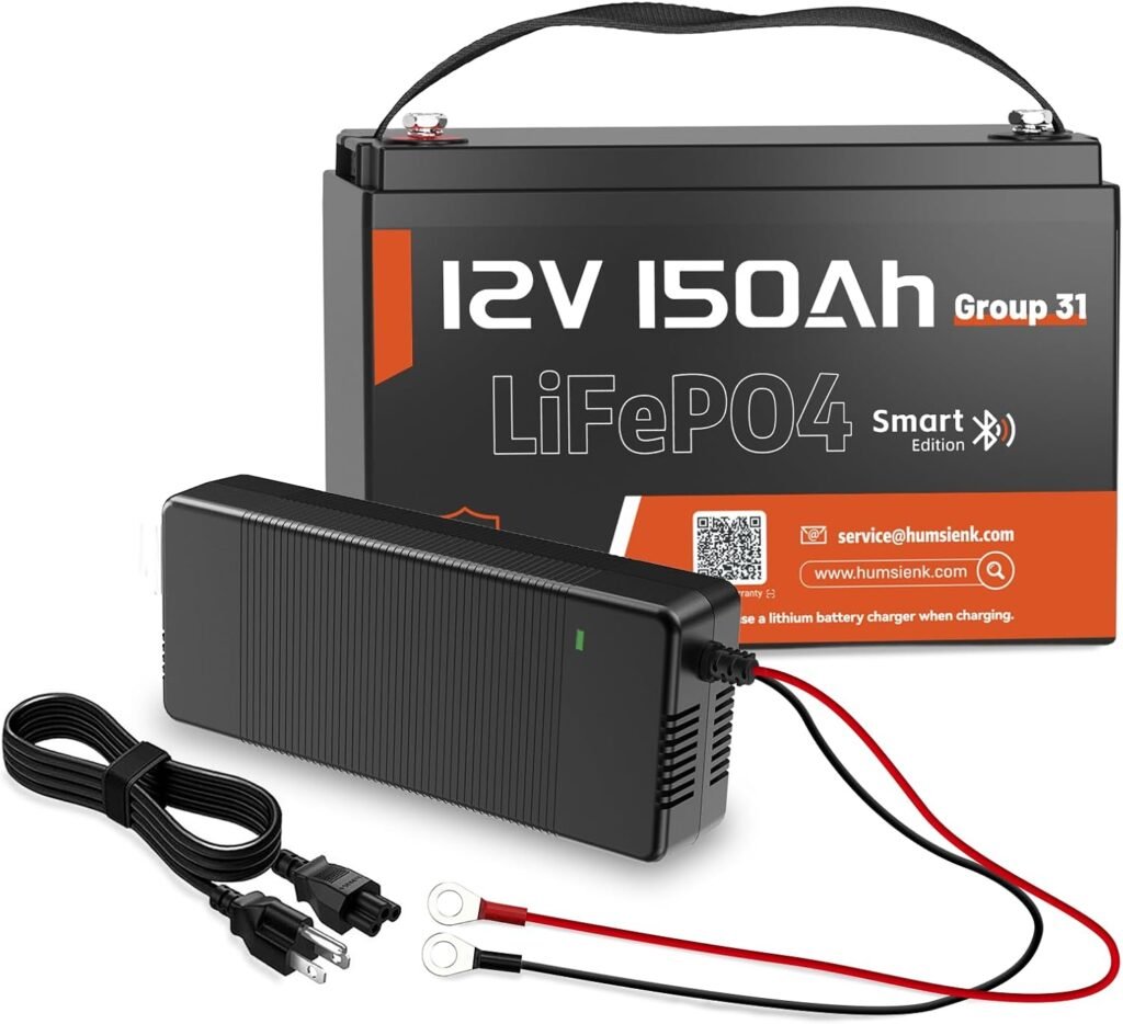 HumsiENK 12V 100Ah LiFePO4 Battery Group 24-100A BMS with Low Temp Cutoff | 15000+ Deep Cycles for RV Solar Marine | Off-Grid Backup Power Rechargeable Lithium Battery, Incl. 14.6V 20A Charger
